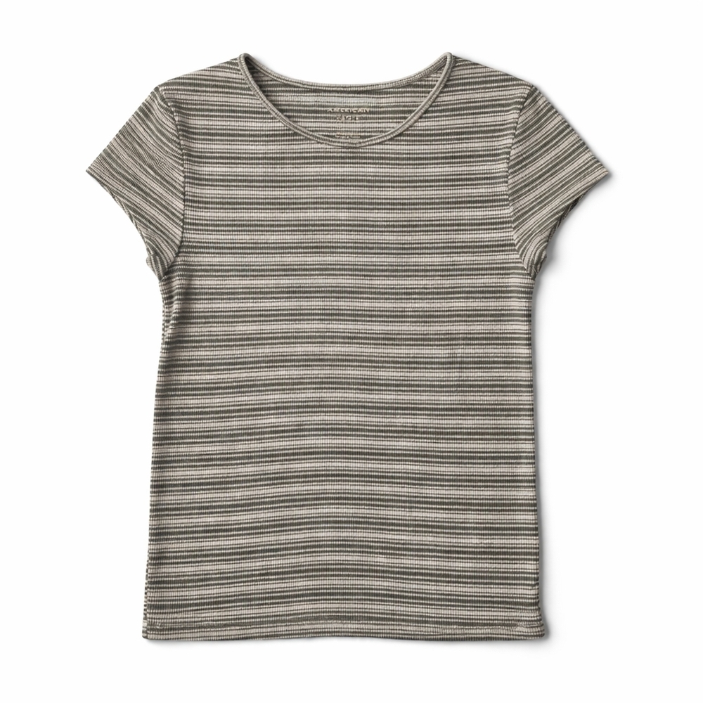 American Eagle Striped Ribbed Tee Size S Neutral Fitted Top
